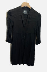 Maeve Mini Dress Women 2 Black Pleated Sleeve Mandarin‎ Collar Shift Boho Chic Photo 0