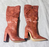 Brown Synthetic Knee-High Boots Pointed Toe Side Zip Women US 6 EU 36 Photo 0
