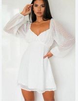 Missguided NEW White Milkmaid Woven Dotty Skater Mini Dress Size 14 Photo 0