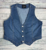 Dylan Ryan NYC Women’s Denim Button Front Vest XL – Blue Stretch Jean Waistcoatx Photo 0