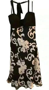 White House Black Market Women's Halter Neck Floral Dress Size 8 Black‎ Photo 0