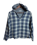 CP Shades x Free People Abbie Plaid Hooded Pullover TOp size M Blue Sage Photo 0