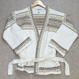 Glamour Knit Vintage Fair Isle Cardigan Sweater White Brown Geometric Belted M Photo 0