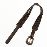 Western Genuine Leather Embossed‎ Studded Belt Vintage Rhinestone Buckle Brown L Photo 0