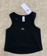 Alo Black Ribbed Racerback Cropped Sports Tank Photo 0