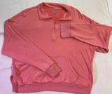 Aerie Coral 1/4 Zip Sweater W/ Kangaroo Pockets Sz L D42 Fall Cottage Festival Photo 0