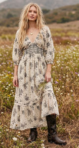 Free People Bohemian Billowy Ethereal Floral Golden Hour Maxi Dress Ivory Large Photo 0