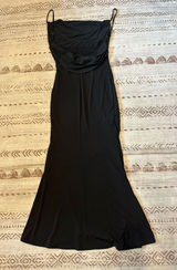 Black maxi dress with lace detail and adjustable strap Photo 0