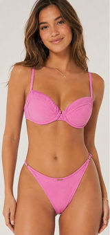 Hollister Bikini Set Womens M/S Pink Ribbed Underwire High Cut Swim 36B Photo 0