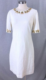 Eliza J‎ Ivory Jewel Embellished Shift Dress Gold Beaded Neckline Size 8 Photo 0