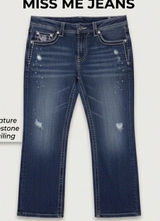 Miss Me Modelo Boyfriend Distress Mid Rise Dark Wash 6 Cropped Denim Jean Capri Photo 0