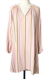 Xirena Sabrine Pink Striped Cotton Gauze V-Neck Mini Dress Long Sleeve Sz Small Photo 0