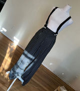 Spirit Pinstripe Suspender Pants Womens Large Black White Wide Leg Costume Photo 0