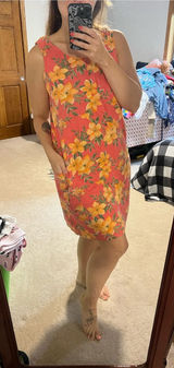 Vintage 90s Tropical Flower Hawaiian Linen Midi Dress size medium/large Photo 0