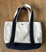 GH Bass Canvas Tote Bag Navy Blue Cream Zipper Top Boat Bag Small Med Mens Wmns Photo 0