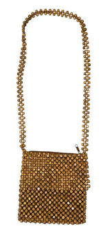 Wooden Beaded Crossbody Bag Purse Boho Hippie Granola Natural Textured‎ 7x7.5 Photo 0