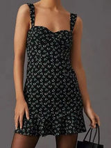 Hutch Ditsy Floral Corset Mini Dress Black Sweetheart Ruffle Flounce Hem‎ Small Photo 0