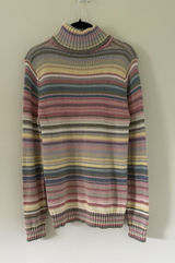 Vtg 90s Y2K Happy Stripe Izod Pastel Colorful Knit Turtleneck Sweater M Photo 0