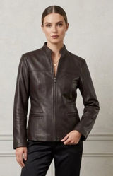 N.Y.D.A Leather Jacket Women Brown Soft Full Zip Modern Minimalist Moto Sz Large Photo 0