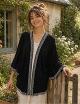 Anthropologie LEIFNOTES Twirled Trim Beaded Kimono Cardigan Sweater Black Small Photo 0