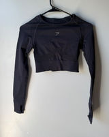 Gymshark Black Long Sleeve Crop Top Open Back Thumbholes XS Photo 0