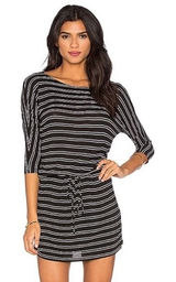Michael Stars viscose drawstring tie waist dress black white stripes -‎ XS EUC Photo 0