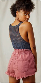 Free People Womens Kalani Dusty Rose Paperbag Waist Raw Hem Pull On Shorts M Photo 0