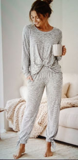 UGG Heather Gray Twist-Front Lounge Top & Jogger Set Cozy Lounge Womes S Photo 0