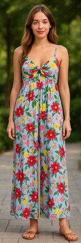 Old Navy Floral Jumpsuit Tie Strap Smocked‎ Back Casual Summer Lightweight L Photo 0