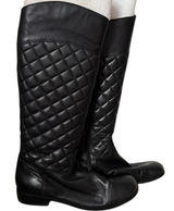 Corso Como Santona Quilted Riding Boots Sz 8 Black Leather‎ Zip Up Knee High Photo 0