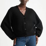 & OTHER STORIES Balloon Sleeve Wool Alpaca Cardigan Sweater Oversized Navy sz S Photo 0