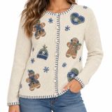 Croft & Barrow Gingerbread Christmas Cardigan Sweater Women’s S Cream 24” Length Photo 0