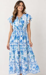 Grace Karin Blue Floral Smocked Maxi Dress Size M NWT Photo 0