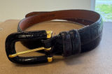 Joan & David Brown Croc Embossed Calfskin Leather Belt Size M Gold Buckle USA Photo 0