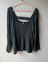 Old Navy Women’s Smocked Peplum Blouse Puff Sleeve Cottagecore Boho Fairy Green XXL Photo 0