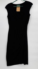 Lauren Ralph Lauren Black Cap-Sleeve Faux-Wrap Midi Dress Photo 0