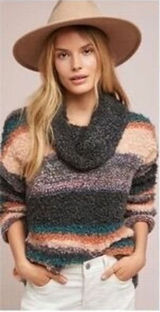 Anthropologie‎ Moth Murray Striped Cowl Neck Sweater sz S Photo 0