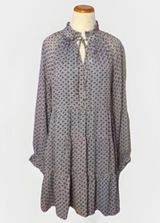 Karlie Tiered Mini Dress Long Sleeve Ruffle Neck Geometric Print Large Photo 0