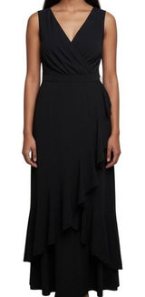 Black Sleeveless Wrap Midi‎ Dress Ruffle Hem Size L Feminine Party Formal Chic Photo 0
