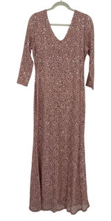 Marina Womens Pink Sequin Lace V-Neck Long Sleeve Maxi Gown Dress Size 14‎ Photo 0