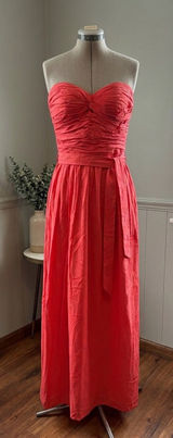 Dessy Collection Strapless Ruched Maxi Dress in "Firecracker" Photo 0