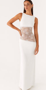Peppermayo White Maxi Dress with Sheer Lace Midsection Photo 0