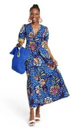 Tabitha Brown for Target Blue Floral Polka Dot Maxi Dress Cotton Tropical Size 4 Photo 0