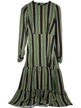 Area Stars Stripe Long Tiered Dress Green Black XS ASDJ23308GS Open‎ Back Maxi Photo 0