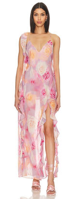 nwt FOR LOVE AND LEMONS pink watercolor beate maxi dress event Photo 0