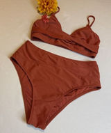 Cupshe Rust Solid Twist Top Spliced High Waist Bikini Set 2 Piece Swimwear Large Photo 0