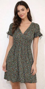 Olivaceous Ditsy Floral V-Neck Mini Dress Smocked Waist Cottagecore L Photo 0