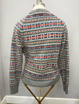 J. Crew Gray Fair Isle Crewneck Sweater with Red & Blue Accents Photo 0