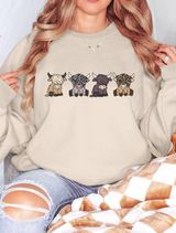 Beige Cow Cartoon Print Sweatshirt Photo 0