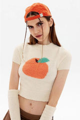 Cider Georgia Peach Cropped Fuzzy Tee Small Baby Tee Streetwear‎ Off White Photo 0